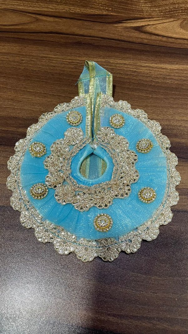 Sky-blue Color With Golden Lace Border Laddu Gopal Ji Dress