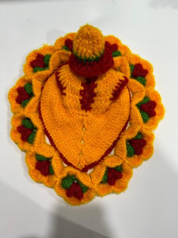 Mustard, Red and Green Color With Mango Design Woolen Laddu Gopal Ji Dresses