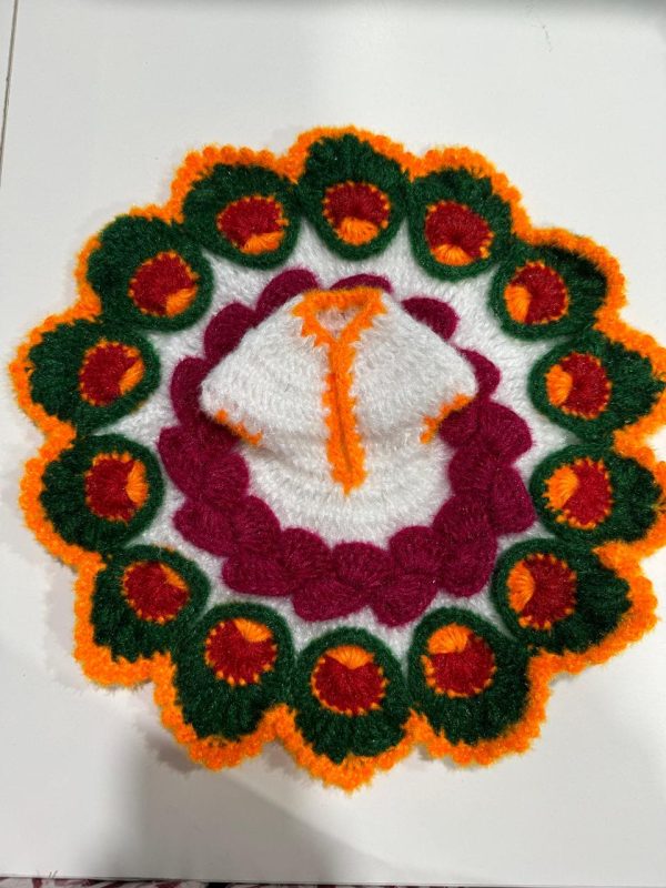 Peacock Style With Pink Rounded Woolen Laddu Gopal Ji Dresses