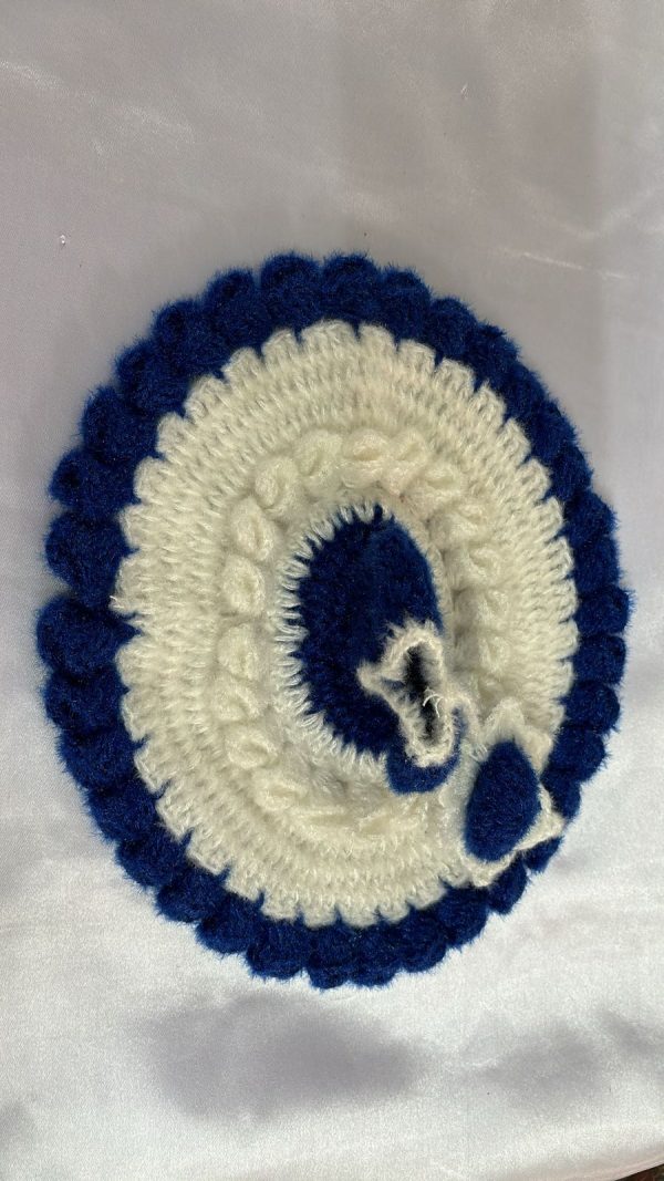 White With Blue Border Woolen Laddu Gopal Ji Dresses