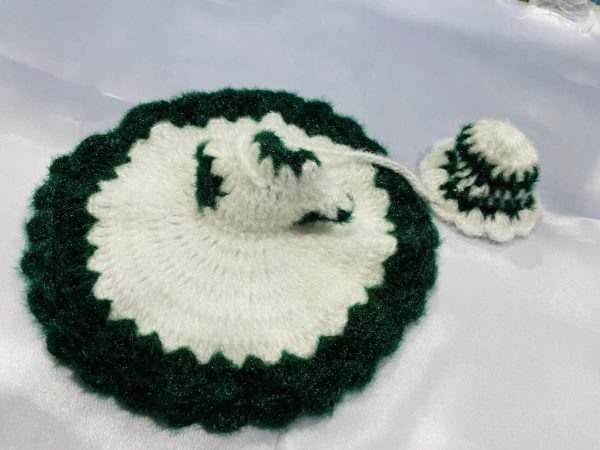 White With Green Border Woolen Winter Laddu Gopal Ji Dresses