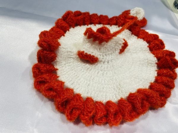 White With Red Leafs Woolen Winter Laddu Gopal Ji Dresses