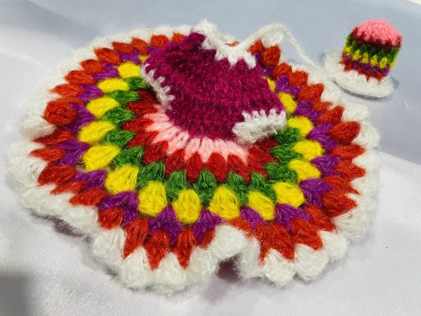 Multi Color With White Border Woolen Winter Laddu Gopal Ji Dresses