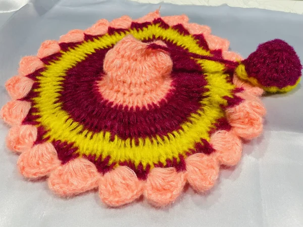 Pink Yellow With Peach Looking Amazing Woolen Winter Laddu Gopal Ji Dresses