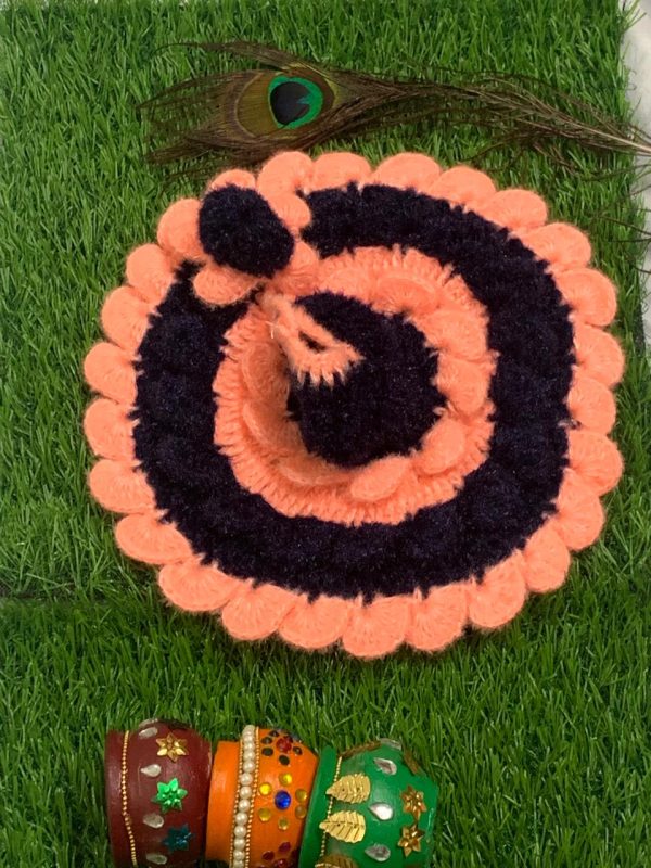 Peach and Black Border Woolen Winter Laddu Gopal Ji Dresses