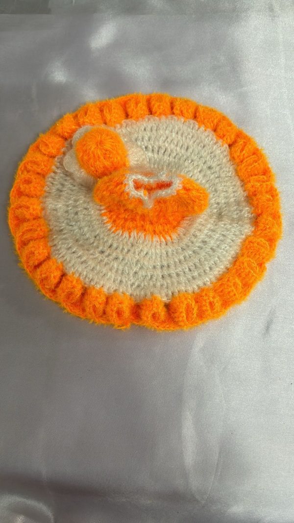 White Color With Orange Border Woolen Laddu Gopal Ji Dresses