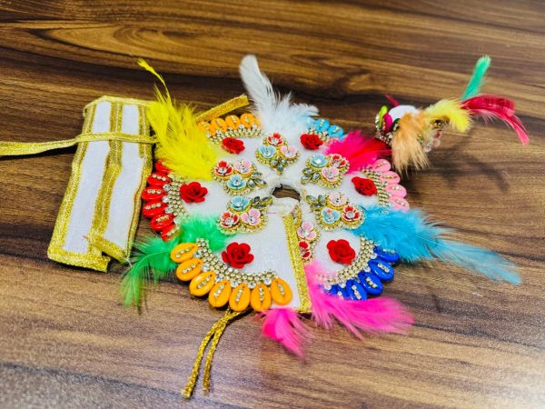 White Color Dress with Colorful stones, cowrie shells and feather