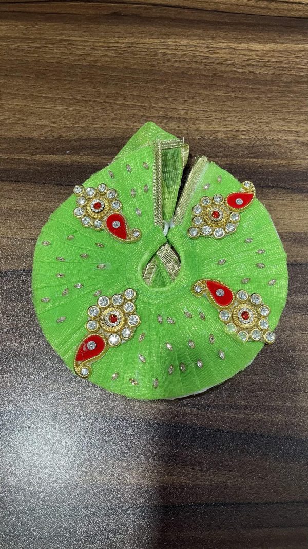 Green With Paisley Shape Brooch and gemstones Laddu Gopal Ji Dresses
