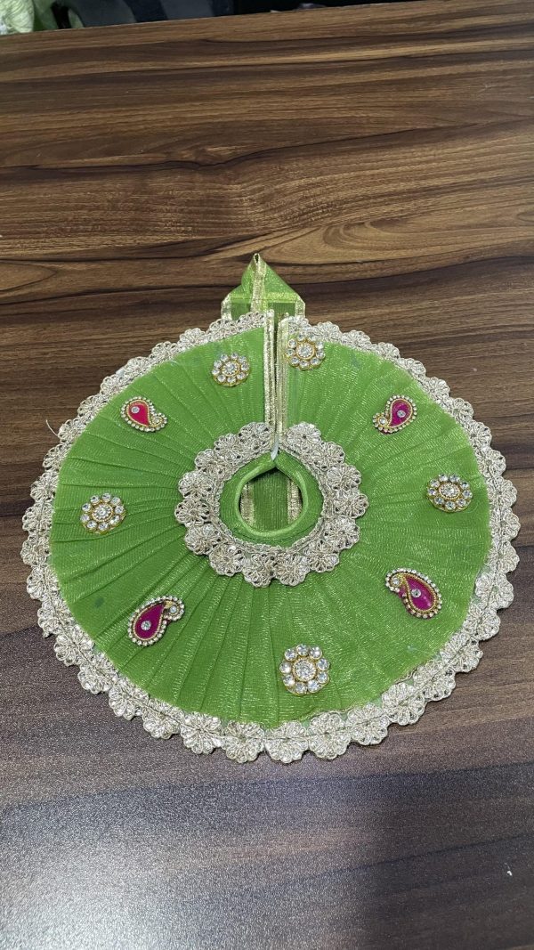 Green With Golden Lase and Multiple Patches Laddu Gopal Ji Dress