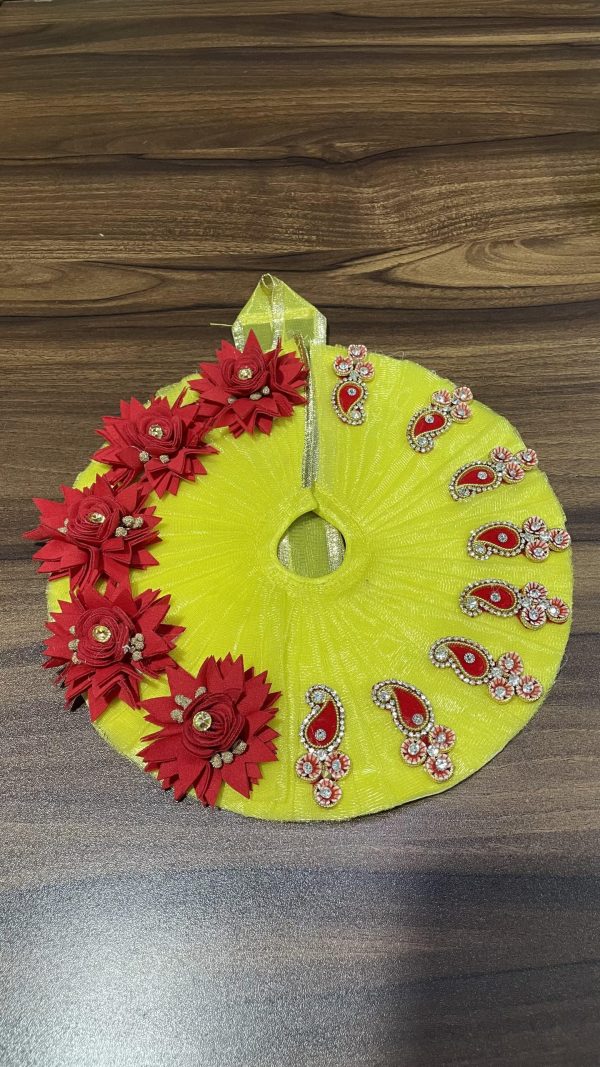 Yellow Red Color Flowers With Patches Laddu Gopal Ji Dress