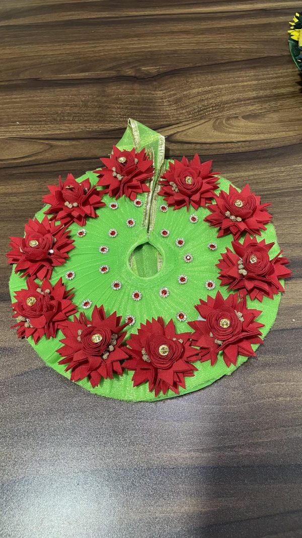 Green With Red Color Flowers Laddu Gopal Ji Dress