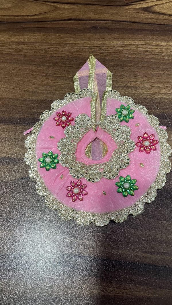 Light Pink With Dark Pink and Green Flower patch Laddu Gopal Ji Dresses