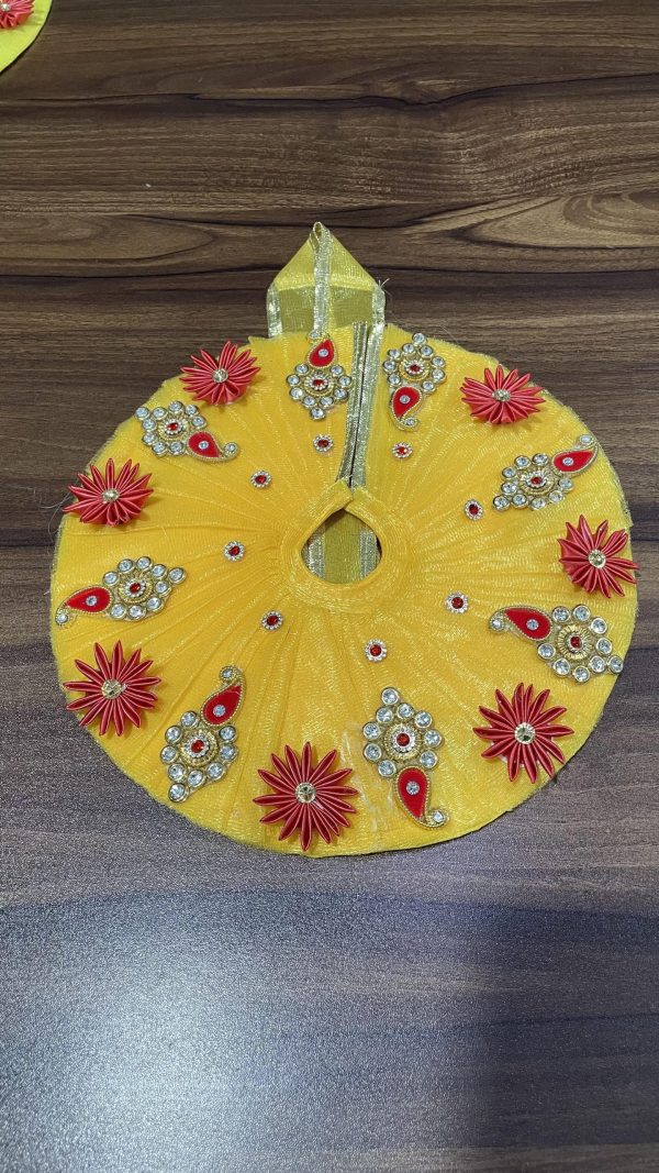 Yellow With Red Flowers and Patches Laddu Gopal Ji Dress
