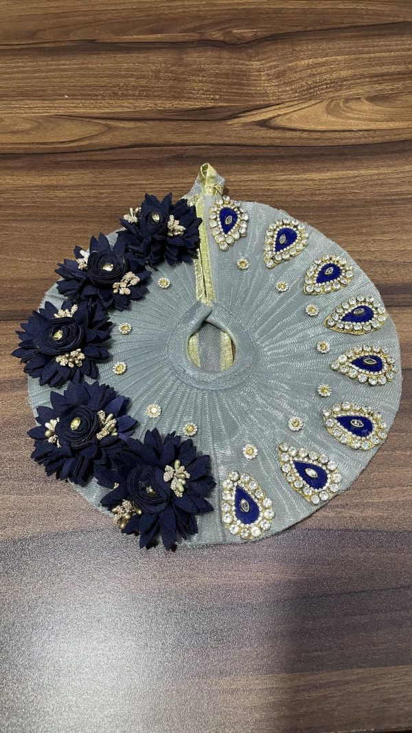 Grey Color With Blue Flowers Laddu Gopal Ji Dress