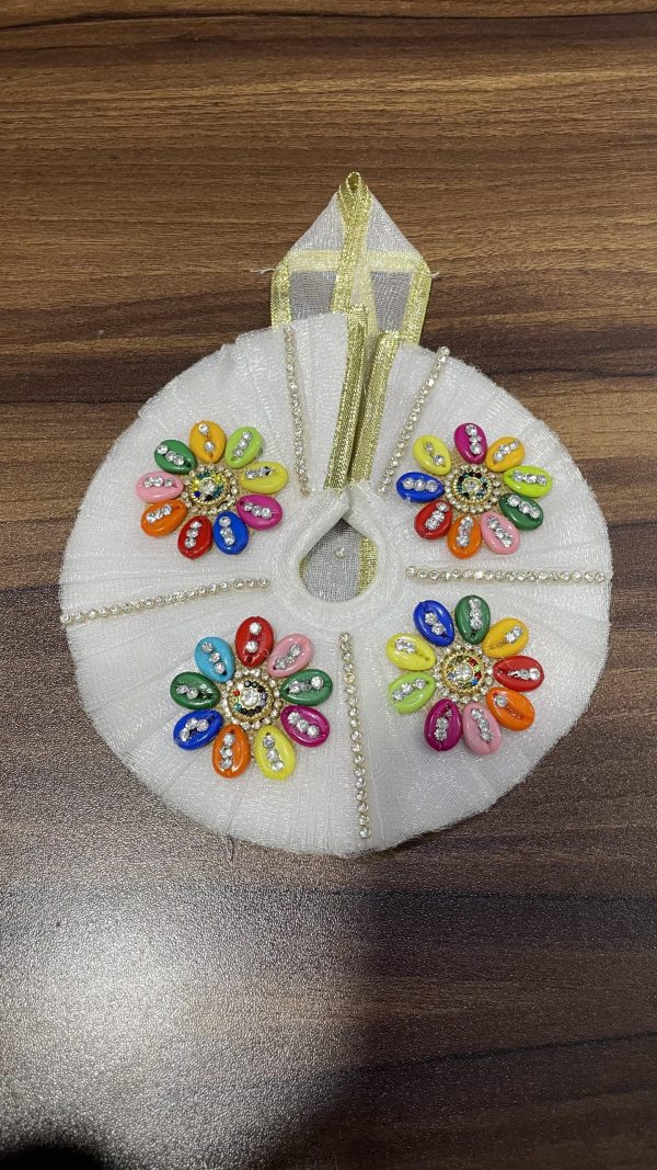 White With Multi Color Shells Laddu Gopal Ji Dresses