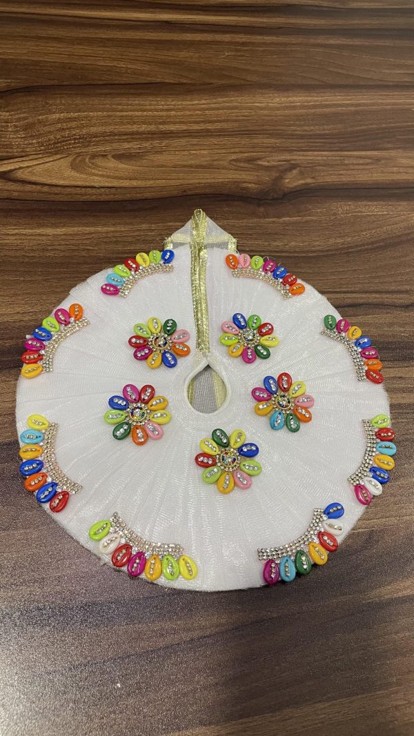 Multi Color Shells Background White Laddu Gopal Ji Dress