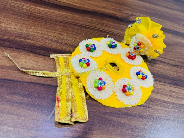 Yellow with White and Multi Color Pearls On Laddu Gopal Ji Dresses
